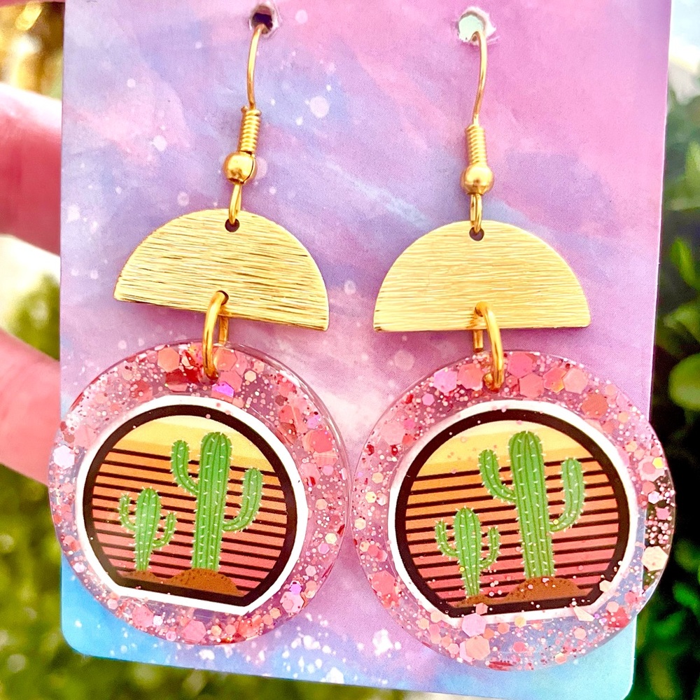 Acrylic Cactus Dangle Earrings